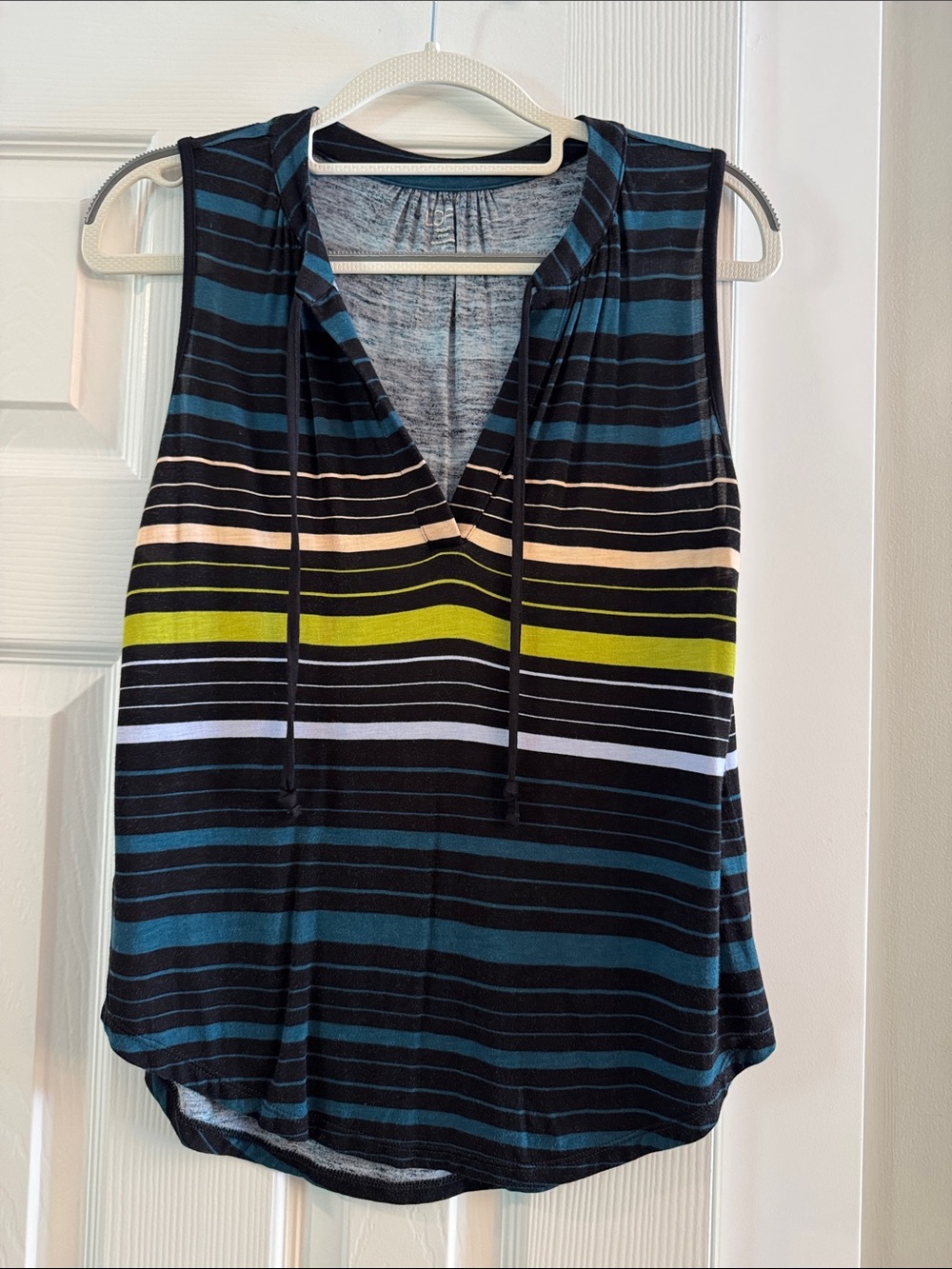 Sleeveless Striped Tank Top - Black with Teal & Lime Stripes
